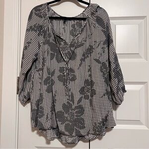 Fred David Black and White Checkered Floral Blouse
